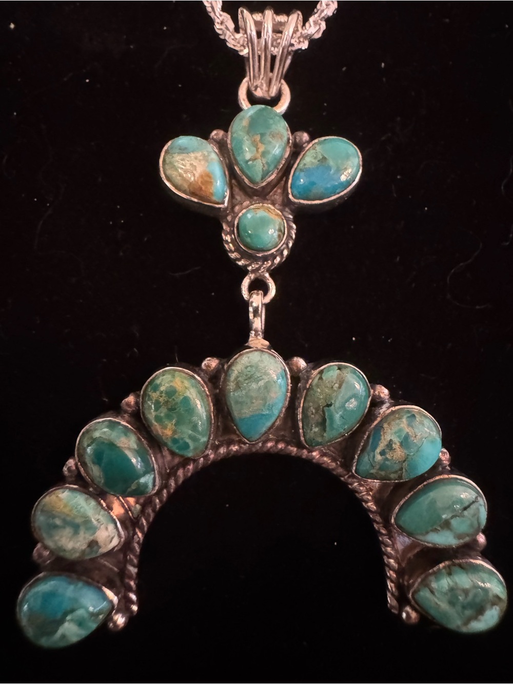 Genuine, Kingman Turquoise Teardrop naja Statement Pendant Necklace sterling - Picture 2 of 8